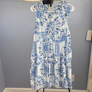 Vineyard Vines Blue and White Boho Babydoll Lined Midi Dress